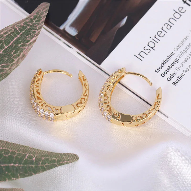 Unique Design Luxury Gold Color Hoop Earrings for Women Valentine's Day Gift Gold Plated Jewelry E8455