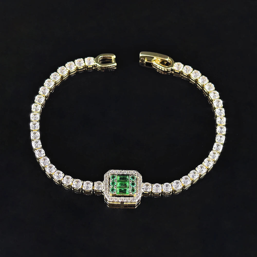 Luxury Green Blue Rectangle Charm Silver Color on Hand Bracelet for Women Wedding Girl Gift Wholesale Free Shipping Items S8151