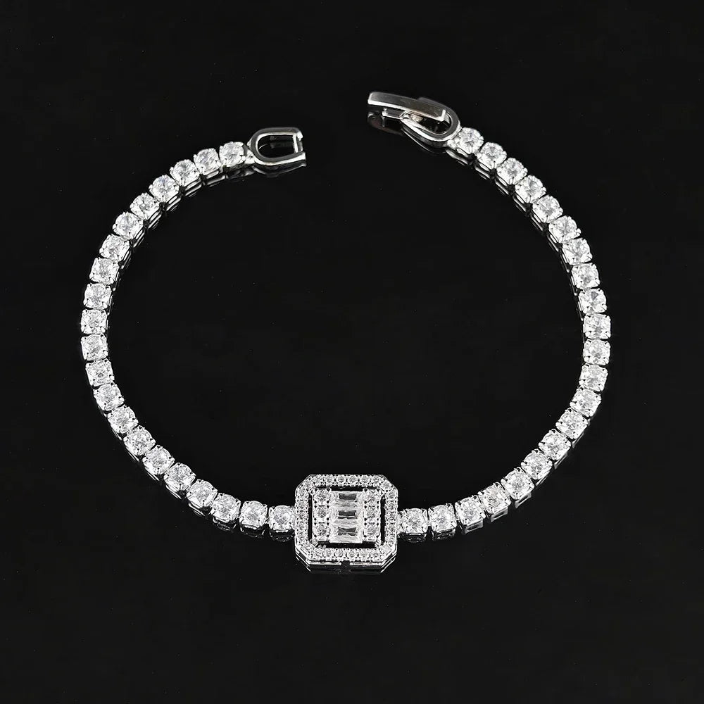 Luxury Green Blue Rectangle Charm Silver Color on Hand Bracelet for Women Wedding Girl Gift Wholesale Free Shipping Items S8151