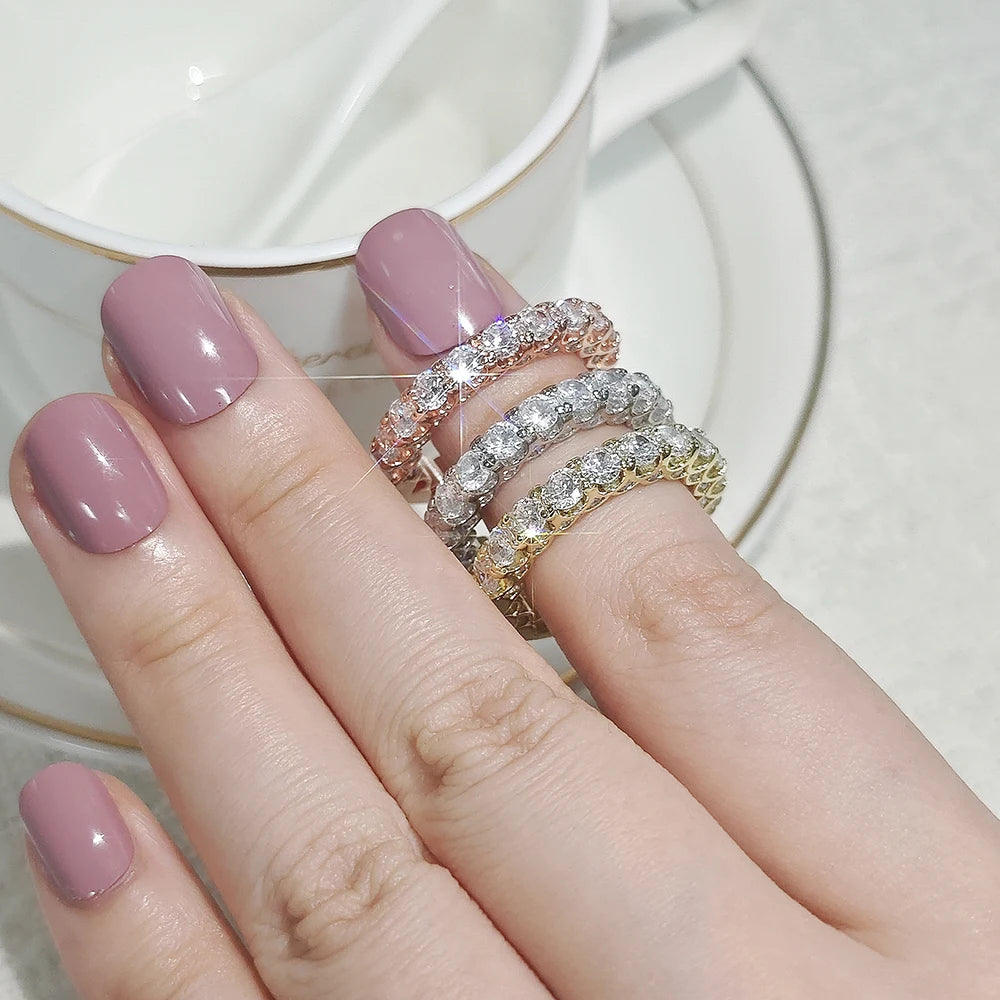 Unique Design Rose Gold Silver Color Round Eternity Band Ring for Women Anniversary Gift Jewelry Wholesale R8447