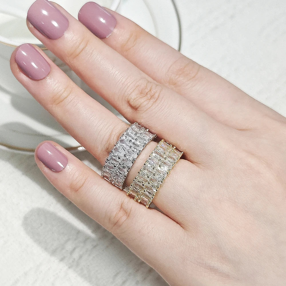 Moonso Trendy Double Drainage Drip Silver Color Aesthetic Eternity Band Ring for Women Christmas Gift Jewelry Bulk Sell R5936