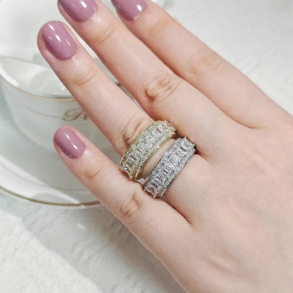 Luxury Princess Round Silver Color Aesthetic Eternity Band Ring for Women Party Gift Jewelry Wholesale Free Shipping Items R6201