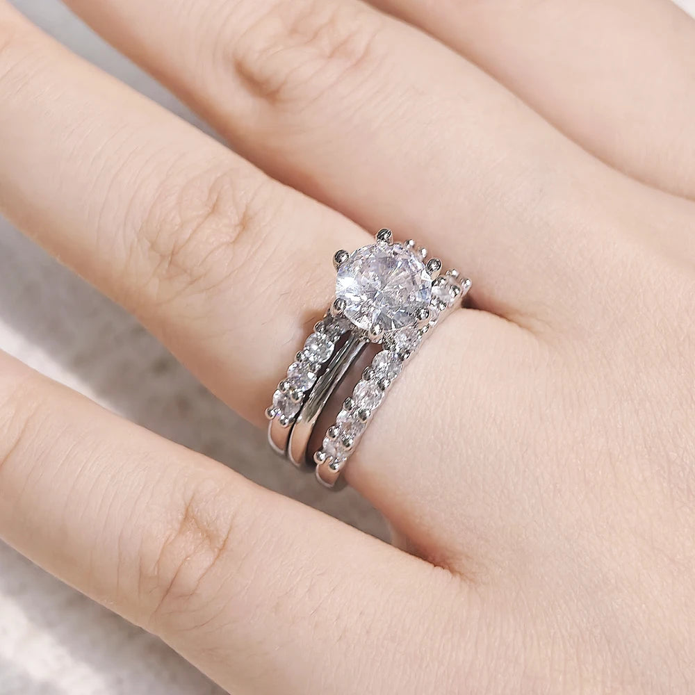 Moonso Arrival Wedding Ring Sets for Women Luxury Paved Brilliant 3Pcs Crystal Jewelry Wholesale Free Items Gift R4339-2xR4324