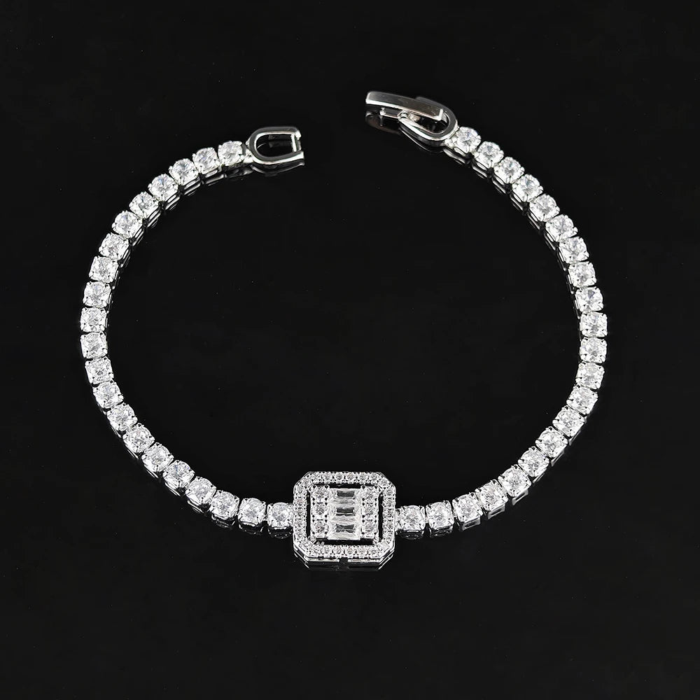 Luxury Green Blue Rectangle Charm Silver Color on Hand Bracelet for Women Wedding Girl Gift Wholesale Free Shipping Items S8151