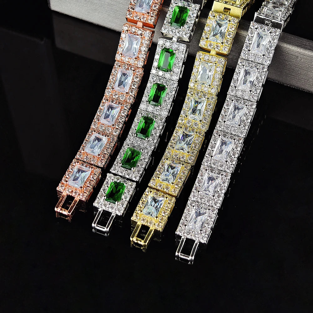 Moonso 18CM Luxury Rectangle Gold Green Silver Color on Hand Bracelet Bangle for Women Anniversary Gift Jewelry Bulk Sell S5779